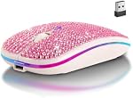 Wireless Bluetooth Mouse Cute Pink Bling Rhinestone LED Light Silent Portable Lightweight USB Optical Cordless Dual Mode Mice for PC Laptop Computer Tablet Mac MacBook Pro Kids Girls Women Gift