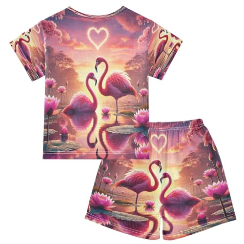 Flamingos Valentines Pajama Set Short Sleeve PJ Set Cotton Summer Pajamas Sleepwear Soft 5Y2