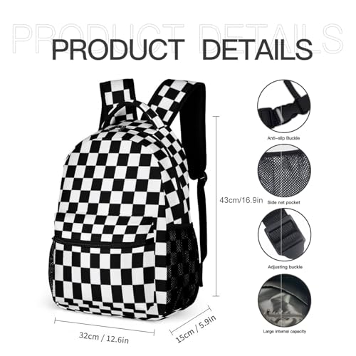 Colorful Multi Pocket Backpack Set School Bookbag with Lunch Bag Lightweight Pencil Case Pouch Bag (Checkered, One Size)3