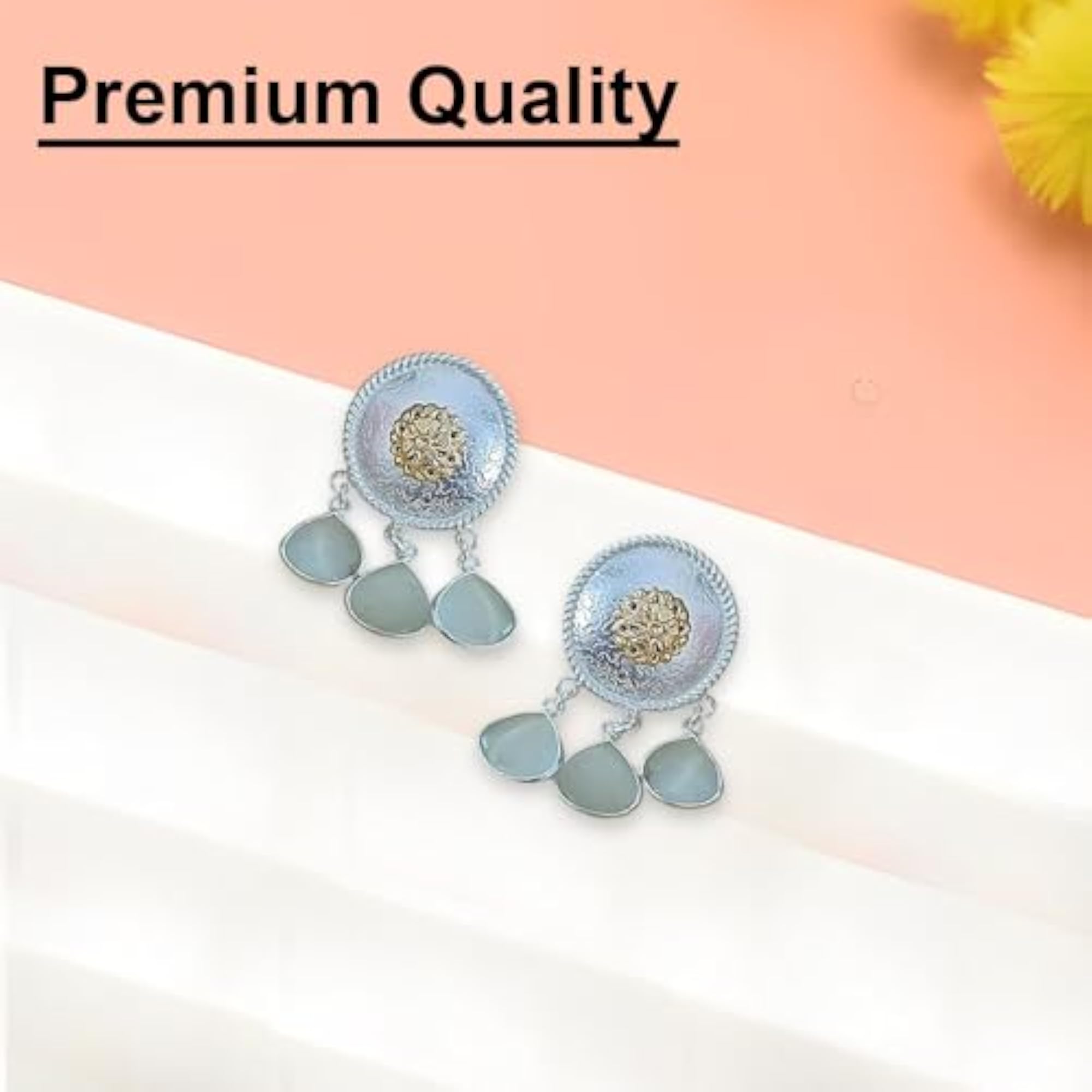 Women's Silver Plated Designer Drop Earrings with Hanging Stones