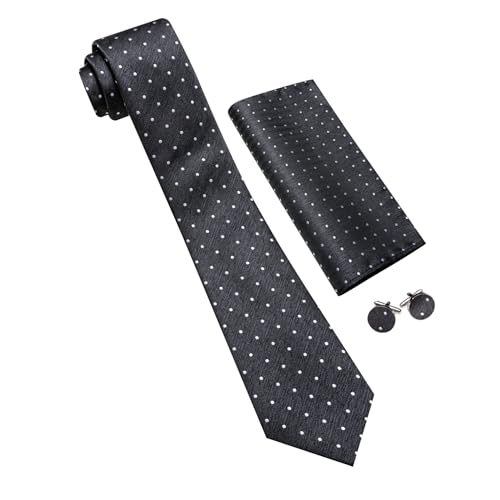 Image of Barry.Wang Ties for Men Silk Tie Sets Polka Dot Woven Necktie Pocket Square Cufflinks Business Wedding