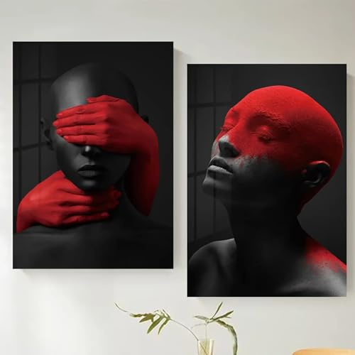 Stampa su tela HD 70x100cm design abstrait rouge et noir pour decoration salon moderne