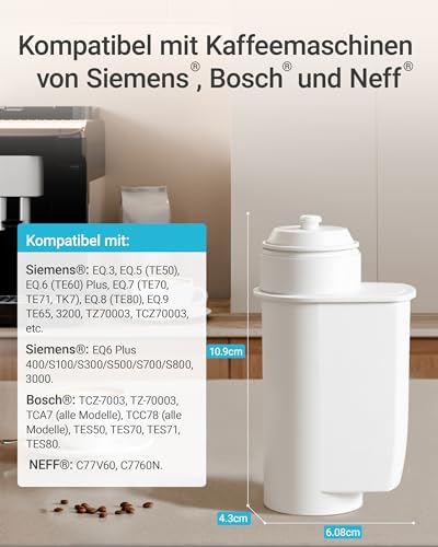 Foto von AQUA CREST Wasserfilter für Siemens® EQ Series, EQ6 Plus S700, EQ9, EQ500, EQ700, für Brita® Intenza® 575491, Bosch® TCZ7003, TCZ7033, TÜV SÜD Zertifiziert, Reduzieren PFAS, PFOA/PFOS (6)