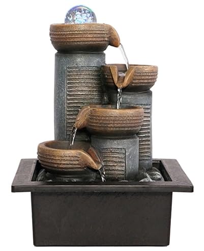 GIDITA Tabletop Water Fountain with LED Crystal Ball – 4-Tier Indoor Zen Fountain with Cascading Water and Soothing Sounds for Home Office Bedroom Décor