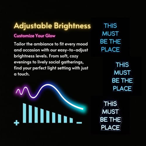 Image of 15.8 inch This Must Be The Place LED Neon Sign - Blue, Dimmable Light for Home, Bedroom, Cafe, Bar Wall Decor - Energy-Efficient Neon Light with Installation Kit - Perfect for Weddings and Birthdays