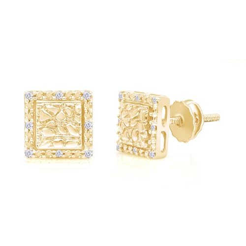Affy Round Natural White Diamond, Moissanite And Lab Grown Diamond Square Shape Nugget Men's Stud Earring in 10k Solid Gold (0.05 cttw) Screw Back Earrings