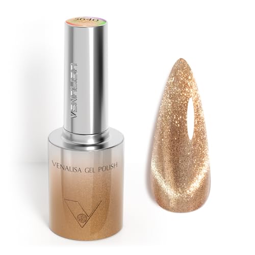 VENALISA Amber Gold Cat Eye Gel Nail Polish 1 Pcs 10ML Glitter Holographic Magnetic Gel Polish Soak Off Salon Manicure DIY at Home Nail Art For Girls Women