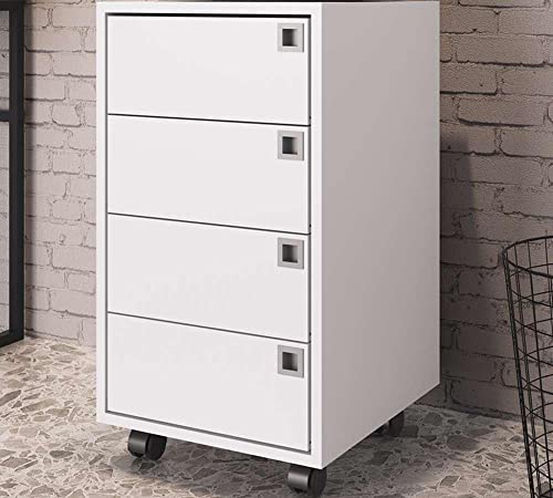 Gaveteiro com 4 Gavetas Office Placa e Ponto Branco