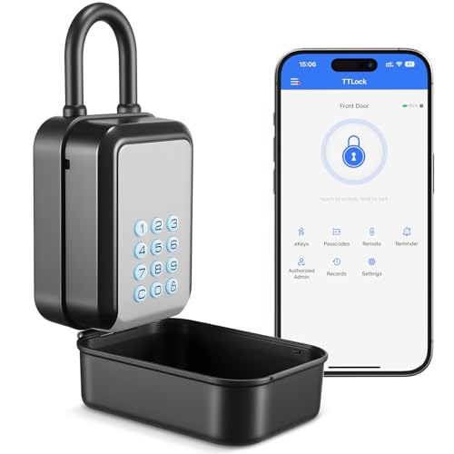 Thlevel Smart Key Lock Box Electronic Bluetooth Lock Box with TTLOCK APP Control & PIN Code Types,Share eKey Lock Box for Airbnb Realtor House Office with Removable Shackle