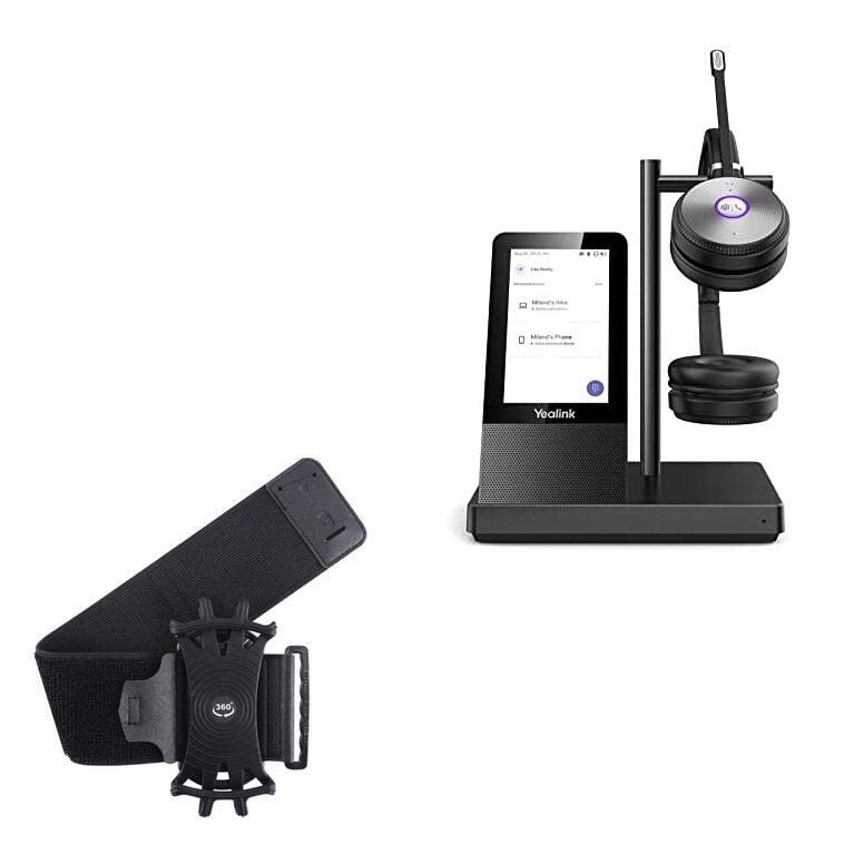 BoxWave Holster Compatible with Yealink Wireless Headset WH66 (4 in) - ActiveStretch Sport Armband, Adjustable Armband for Workout and Running - Jet Black