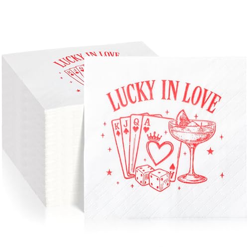 Crtiin 100 Pcs Lucky in Love Bachelorette Party Napkins Lucky in Love Bachelorette Decoration Accessories Wedding Beach Party Favors Bulk for Women Bride Bridesmaid Gifts Supplies for Bach Wedding