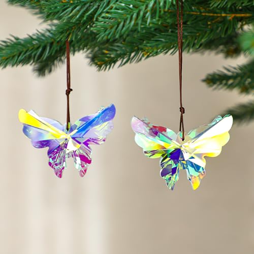 76mm Crystal Hanging Butterfly Prism Suncatcher,Rainbow Glass Butterfly Sun Catcher,AB Prism Hanging Crystals for Window Garden Home Christmas Decor