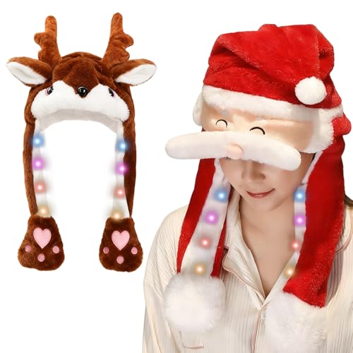 2 Stück Weihnachtsmütze Plüsch, Nikolausmütze mit Beweglichen...