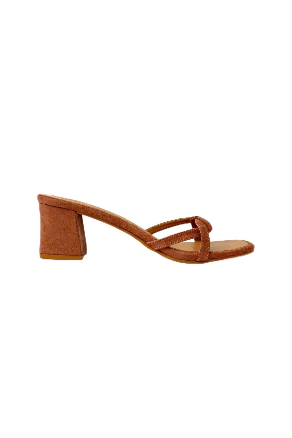 Women Coral Slide Sandals with Knotted Strap | Square Toe Block Heel Mules | Stylish Slip-On Sandals-image-8
