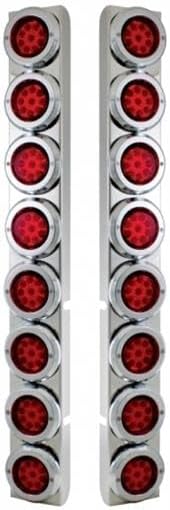 United Pacific 37334 Air Cleaner Light Bar, Rear, Stainless Steel, with Bracket, Reflector/Clearance/Marker Light, Red LED and Lens, with Chrome Bezels, 9 LED Per Light, for Peterbilt Trucks