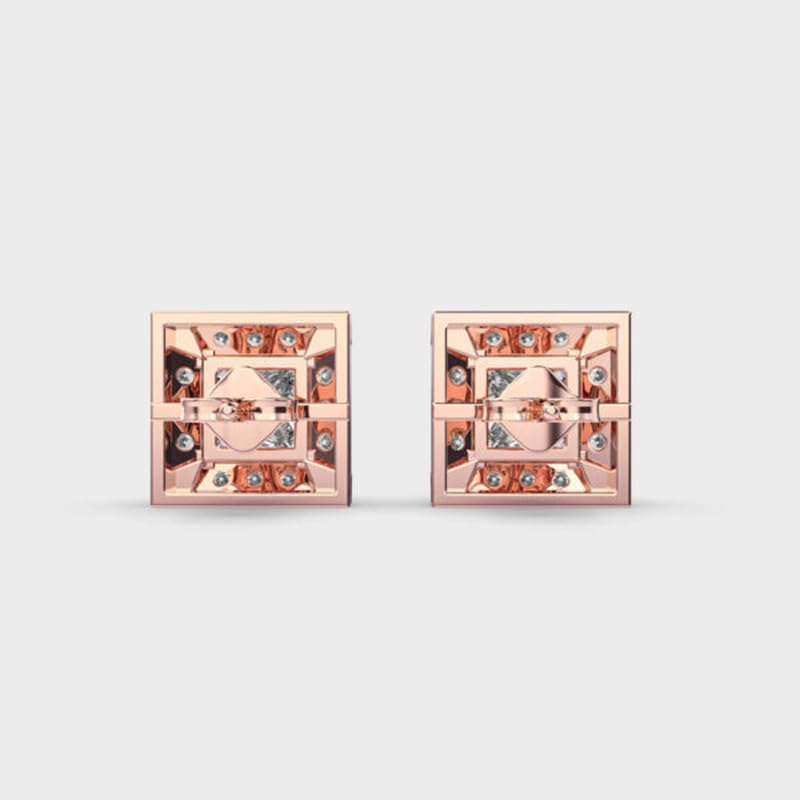 Clous d'oreilles carrés en argent 925 et or rose au chic intemporel