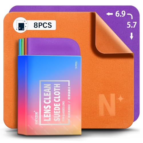 iGeyzoe 8-Pack Microfiber Lens Cleaning Cloth, Lint-Free & Scratch-Free, Instantly Cleans Glasses, Screens, Camera Lens, VR/AR Headsets, Reusable & Washable (4 Colors)