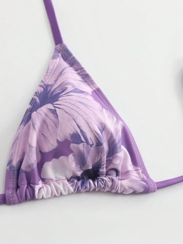 Image of ZAFUL Women's 3 Piece Swimsuit Floral Halter Triangle String Bikini Tie Side Bottom with Boho Cover Up Skirt
