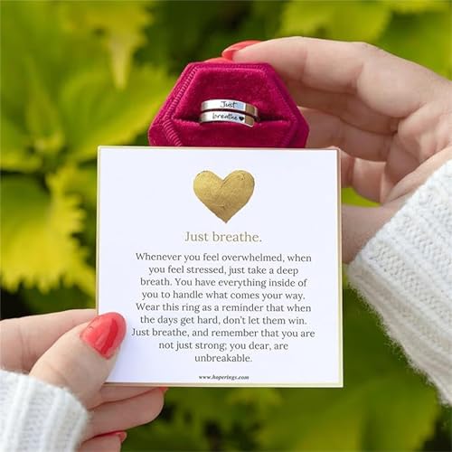 Just Breathe Ring for Women Hope Rings Just Breathe Adjustable Inspirational Ring Heart Ring Spiral Wrap Healing Rings Stainless Steel Encouragement Inspirational Ring Jewelry2