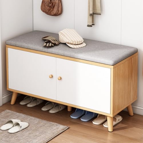 Banc à chaussures en bois 2 niveaux avec étagère élégante - 2