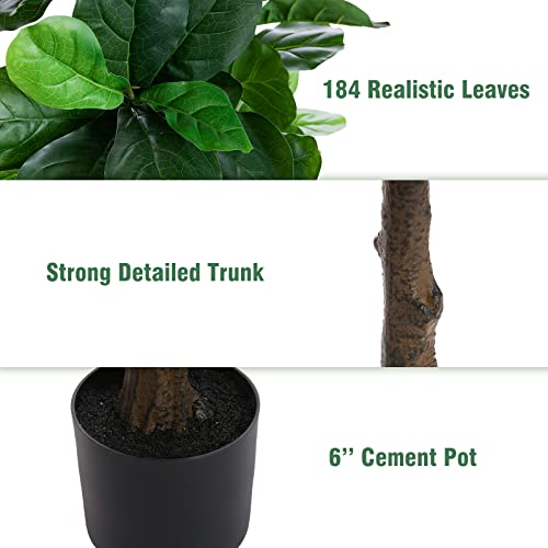 Floworld FLFT185 Fiddle Leaf Fig Tree 6Ft Tall Artificial Tree In Plastic Pot Fake Ficus Lyrata Plants With 184 Decorative Fiddle Leaves Faux Fig Trees For Home Office Living Room Decor Indoor Outdoor thumb #3
