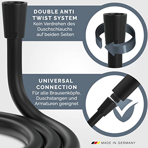 PRISMA Shower Hose 160 cm Black with Double Anti-Twist Shower Tube Replacement Made in Germany Extremely Flexible Anti-Twist with Kink Protection Shower Hose with Swivel in Black - Image 3