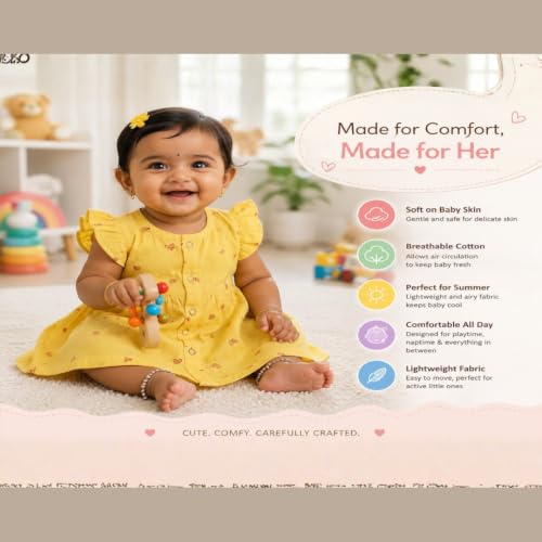 Image of Lilimi Toddler Baby Girl Cotton Muslin Dress, Breathable Flutter Sleeve Button-Front Cute Frocks