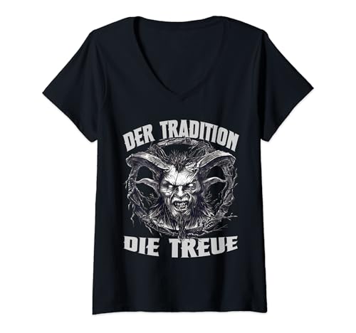 Mujer Krampus T Mal Nicholas Perchtenlaus Mascarilla Krampus Perchten Camiseta Cuello V