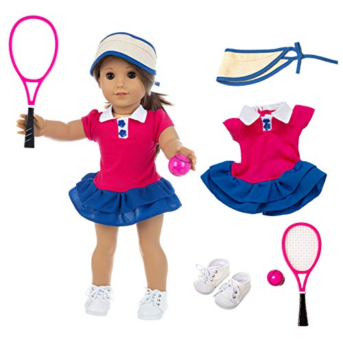 ZQDOLL American Doll Clothes Tennis Outfit for 18 Inch Doll Clothes- Includes Hat,Dress, Racket, Ball and Shoes.Fit American Doll, Our Generation Doll, My Life Doll