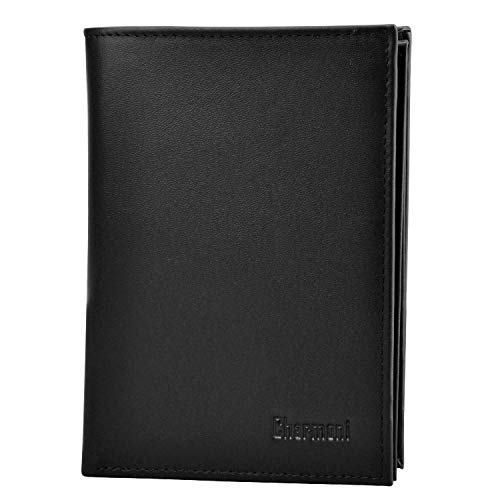 Charmoni Grand Classique Portefeuille en Cuir Protection RFID Blocage Homme (12V RFID Noir)