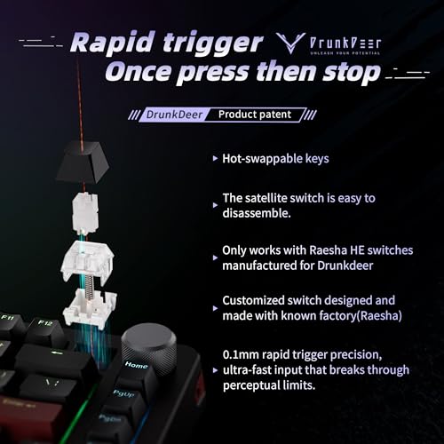 Image of DrunkDeer A75 Pro Rapid Trigger Silent Magnetic Switch Mechanical GamingKeyboard ANSI Adjustable Actuation HE Hall Effect RGB PBT Keycap 75% TKL 82Keys Wired Cherry Profile USB with Knob