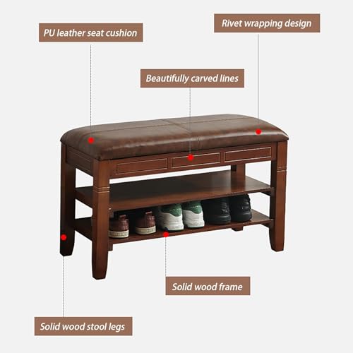 Banc de rangement à chaussures rétro en bois avec coffre relevable et étagères ouvertes - 5