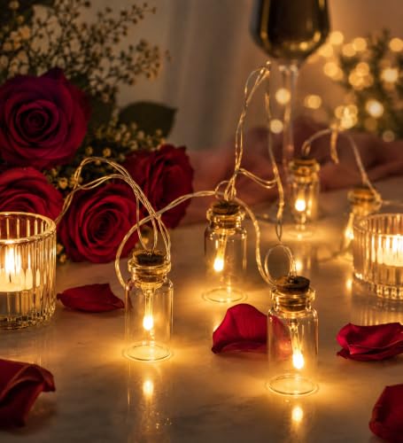Image of MoonlitDreams Jar Shape LED String Fairy Light 14 LED 3 Meter Night Light for Home Decor, Plastic Jar String Lights for Bedroom Decor, LED Light for Indoor, Outdoor Decoration (Warm White, Plug-in)