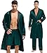 SWOMOG Men's 3 Pcs Robe Silk Satin Kimono Bathrobe with Shorts&Pants Set Lightweight Soft Sleepwear
