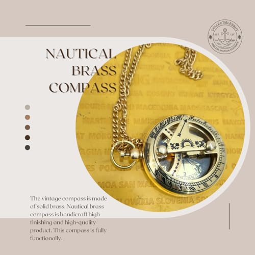image for collectiblesBuy Shiny Brass Sundial Compass with Chain Pocket Compass 