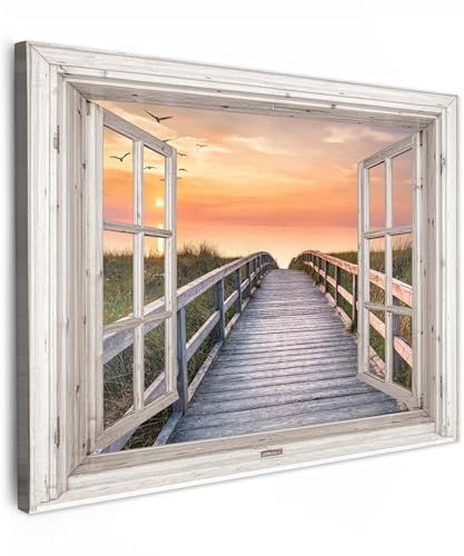 MuchoWow© Impression sur Toile Decoration Murale Peinture 70x50 cm Tableaux Art Décoratif Muraux Décoration Chambre Vue transparente - Pont - Coucher de...