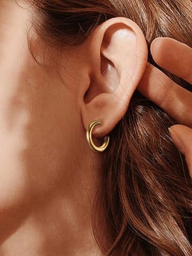 Image of Shining Diva Fashion Anti Tarnish Jewellery Celebrity Inspired 14k Real Gold Plated Simple Plain Link Chain Chunky Huggie Hoop Trendy Stylish Copper Earrings for Women Girls