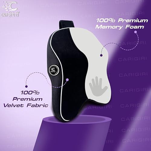 Image of Carigiri Cradle Car Neck Rest Cushion|1 Year Warranty| Memory Foam Neck Pillow| Seat Headrest Cushion| Car Neck Pillow for Neck Pain Relief in Office, Driving(Large+,Black,White Hemming,Pack of 1)