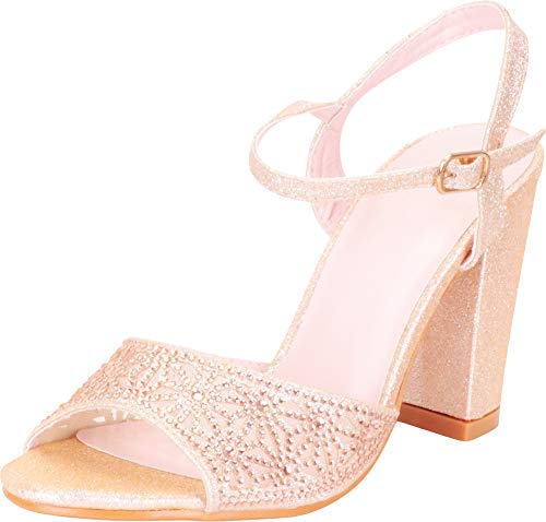 Cambridge Select Women's Open Toe Crystal Rhinestone Chunky Block High Heel Dress Sandal,10 B(M) US,Champagne Glitter