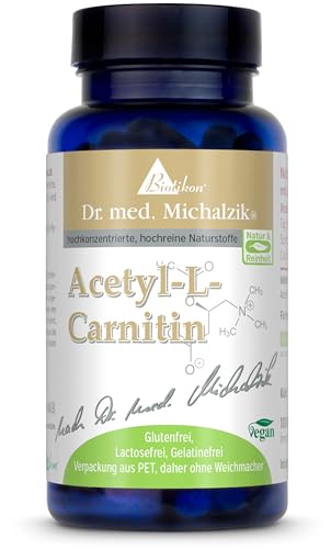 Acetyl L-Carnitin hochdosiert - 100 Kapseln hochdosiert - 500mg Acetyl-L-Carnitin je Kapsel - nach Dr. med. Michalzik - ohne Zusatzstoffe - von BIOTIKON®