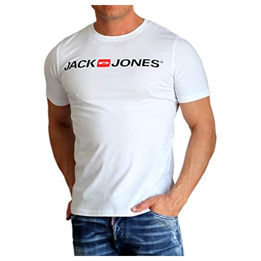 JACK & JONES Jjecorp Logo tee SS Crew Neck Noos Camiseta, Blanco (White Detail: Slim Fit), Medium para Hombre
