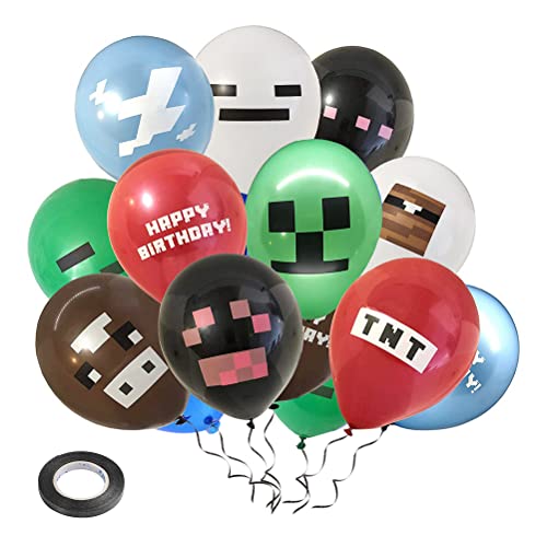 Kuou 24 Pcs Balloons with 1 Roll Ribbons (0.5cm*5m), 12 Inch Party Supplies Decorations for Boys' Birthday Gaming Theme