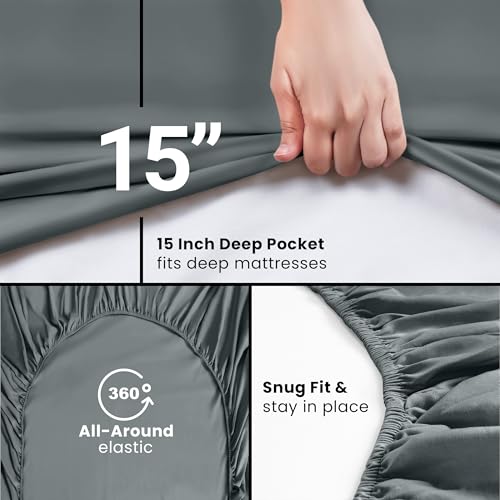 Image of Dorm College Twin XL Single Fitted Sheet - Soft & Breathable - Grey