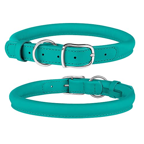 Murom Rolled Leather Dog Collar Soft Adjustable Round Rope Pet Collars For Small Medium Large Dogs Puppy Green Blue Pink Brown Aquamarine (8"-12" Neck Fit, Aquamarine) #TOP1
