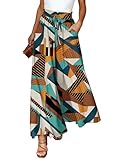 Dokotoo 2026 Fashion Womens High Waist Drawstring Flowy Boho Wide Leg Long Pants with Pockets Oversize Soft Pattern Lounge Trousers for Women Office Beach Pants Multicolor L