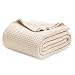 Bedsure 100% Cotton Thermal Blanket - 405GSM Soft Blanket in Waffle Weave for Home Decoration - Perfect for Layering Any Bed for All-Season - Queen Size (90 x 90 inches), Beige