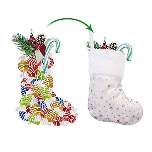 Limbridge Christmas Mini Stockings, 24 Packs 7 Inches Glitter Golden Star Print With Plush Cuff, Classic Stocking Decorations For Whole Family, White And Golden #TOP3