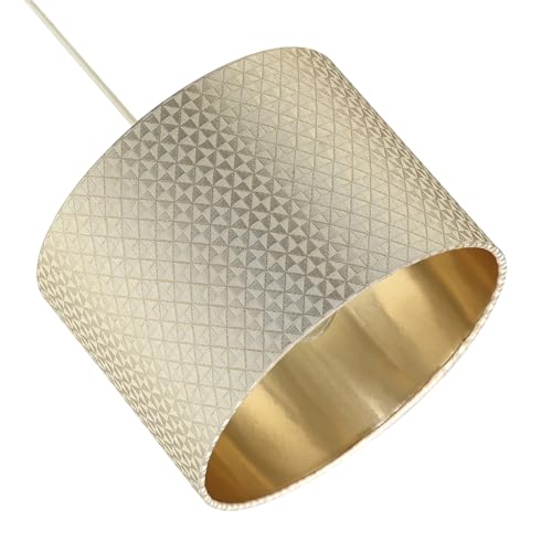 Designer Light Shimmer Taupe Drum Lampshade with Inner Champagne Gold Satin Lining | 18cm x 25cm | Squares and Diamonds Pattern by Happy Homewares - Image 4