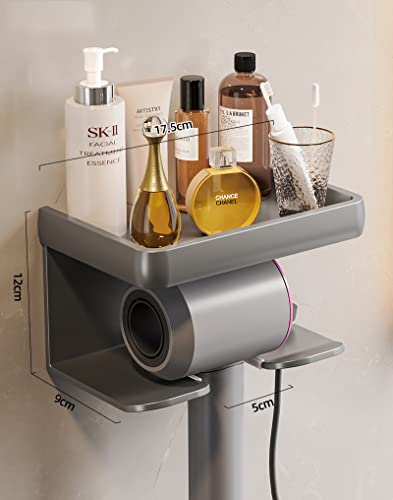 Hosoncovy 2 Tier Hair Dryer Wall Mount Holder Hair Dryer Wall Hanger Toiletries Wall Storage Toiletries Wall Shelf for Dyson Supersonic Hair Dryer,Universal for Hair Dryer (Grey) - Image 2