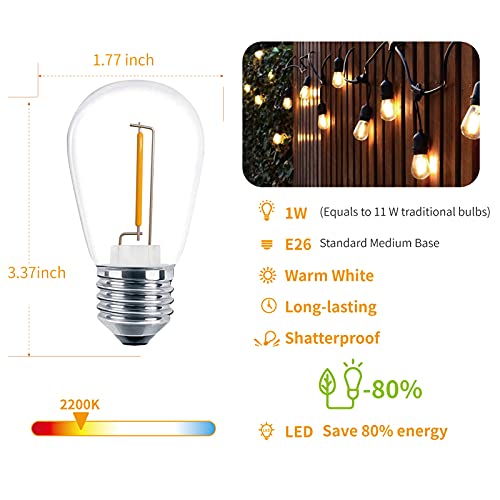 Visterlite 30 Pack S14 Led Edison Light Bulbs, Shatterproof Led Replacement Bulbs For String Lights, Patio Low Wattage Led Filament Clear Bulb, E26 Medium Base, Warm White 2200K, Non-Dimmable #TOP1